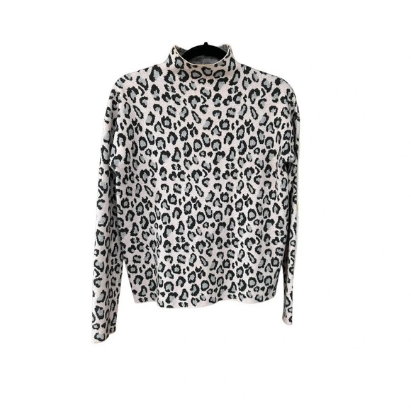 Cynthia Rowley Women's Cozy Sparkle Snow Leopard Turtleneck Sweater Size XS - Picture 2 of 6